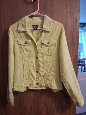 Jones And Co Yellow Linen Jean Jacket - Classic Button-Front